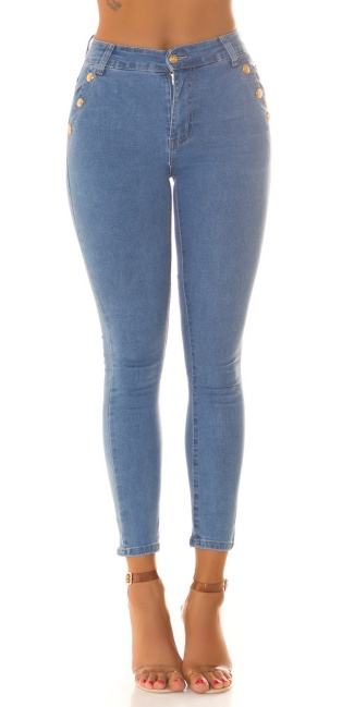 Hoge taille skinny jeans met gouden details blauw